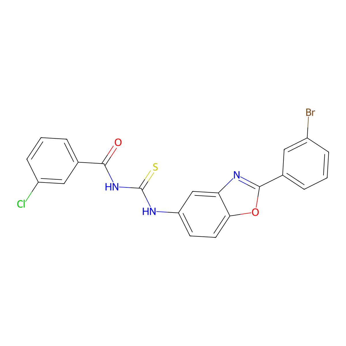 N-[[2-(3-bromophenyl)-1,3-benzoxazol-5-yl]carbamothioyl]-3-chlorobenzamide molecular structure, CAS 347329-62-8