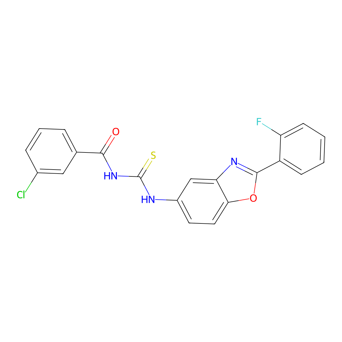 3-chloro-N-[[2-(2-fluorophenyl)-1,3-benzoxazol-5-yl]carbamothioyl]benzamide molecular structure, CAS 347329-68-4