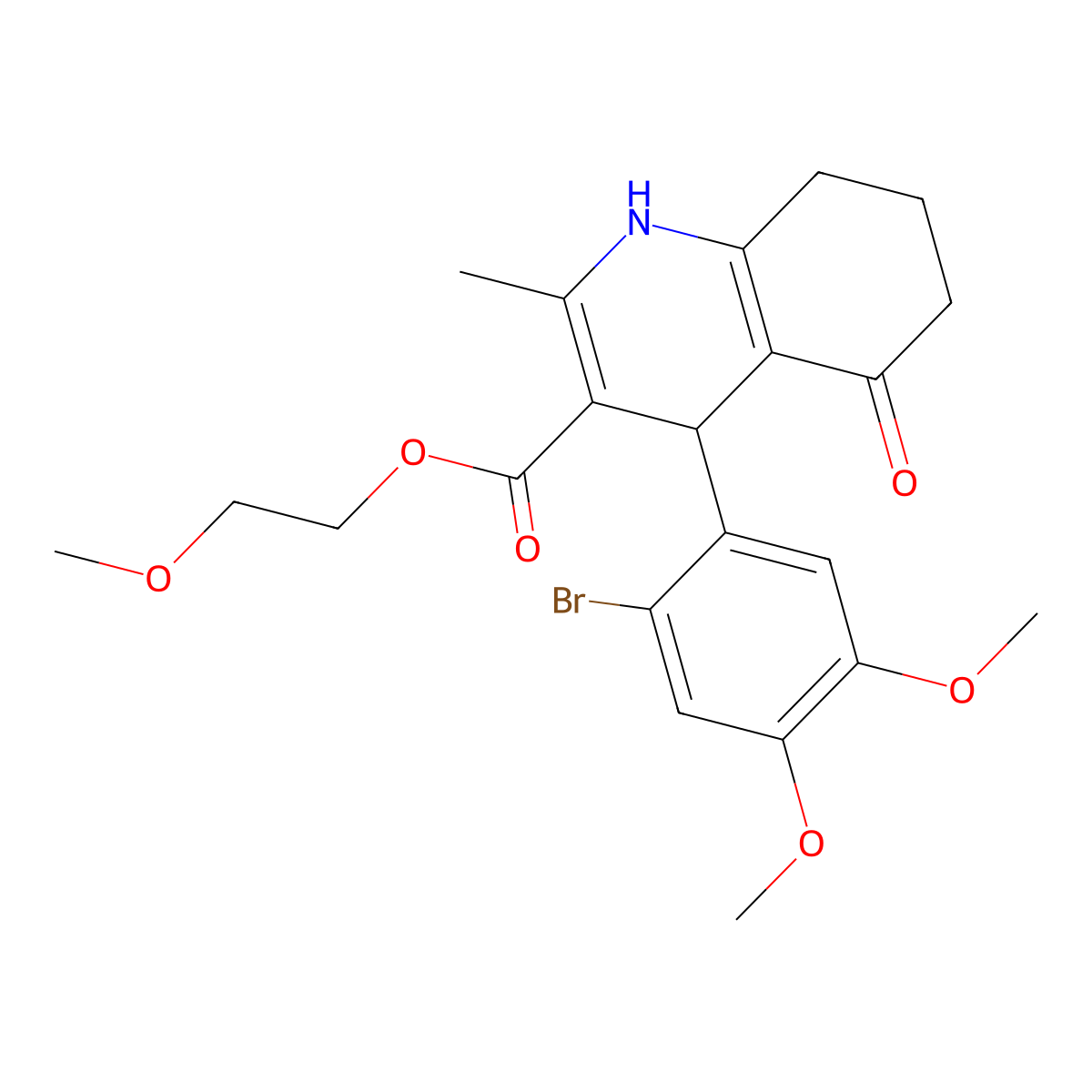 2-Methoxyethyl 4-(2-bromo-4,5-dimethoxyphenyl)-2-methyl-5-oxo-1,4,5,6,7,8-hexahydroquinoline-3-carboxylate molecular structure, CAS 347329-69-5