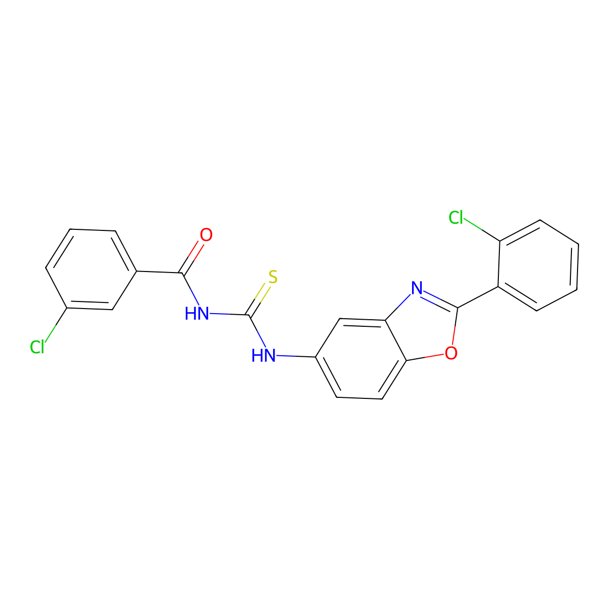 3-chloro-N-[[2-(2-chlorophenyl)-1,3-benzoxazol-5-yl]carbamothioyl]benzamide molecular structure, CAS 347329-73-1