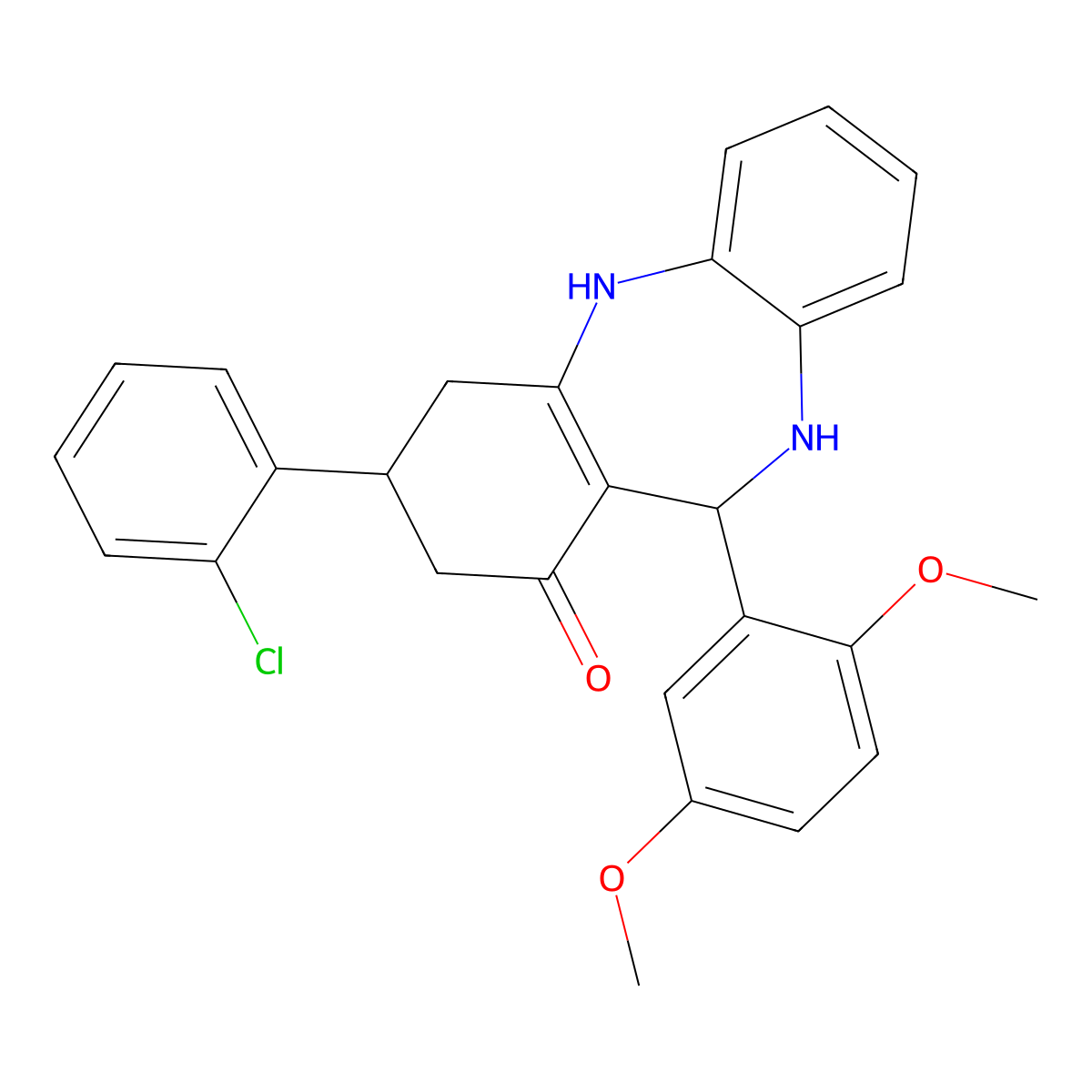 9-(2-Chlorophenyl)-6-(2,5-dimethoxyphenyl)-5,6,8,9,10,11-hexahydrobenzo[b][1,4]benzodiazepin-7-one molecular structure, CAS 347329-74-2