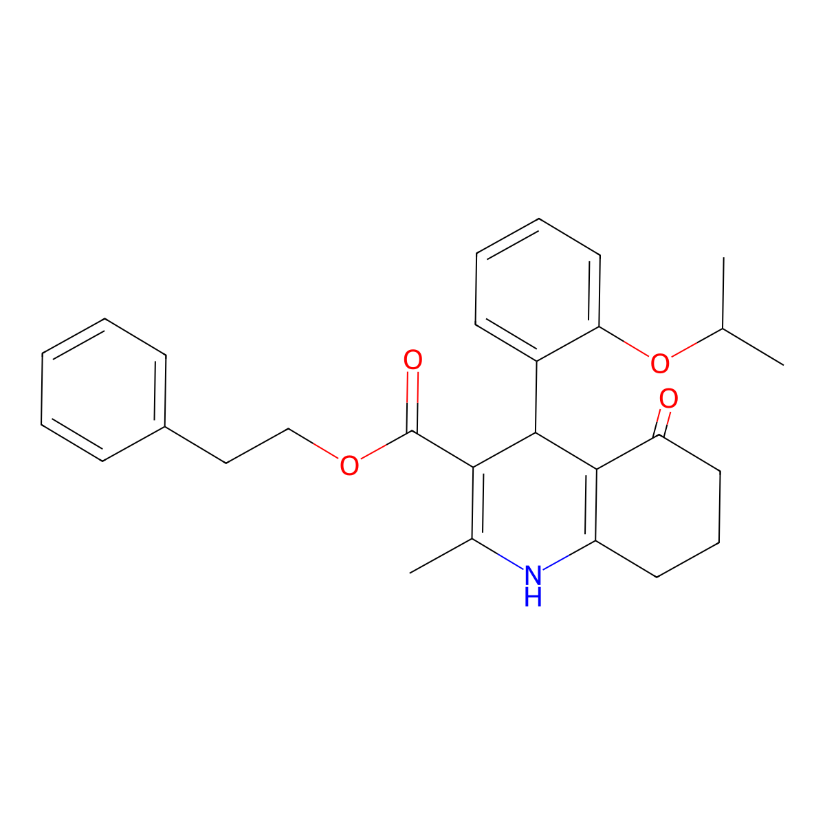 2-Phenylethyl 2-methyl-5-oxo-4-[2-(propan-2-yloxy)phenyl]-1,4,5,6,7,8-hexahydroquinoline-3-carboxylate molecular structure, CAS 347329-85-5