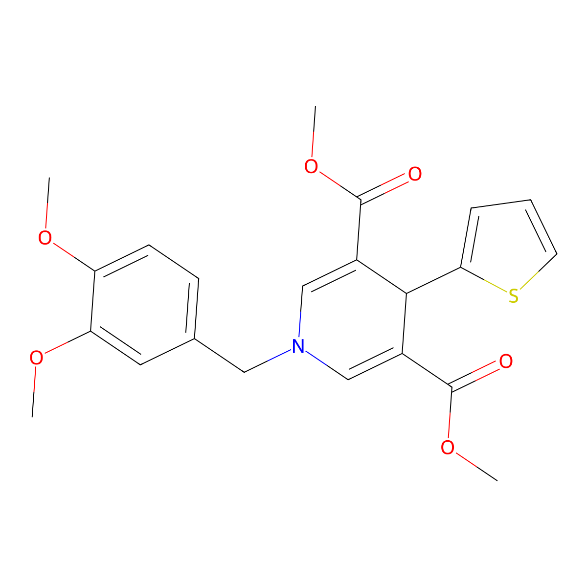 dimethyl 1-[(3,4-dimethoxyphenyl)methyl]-4-thiophen-2-yl-4H-pyridine-3,5-dicarboxylate molecular structure, CAS 347329-90-2