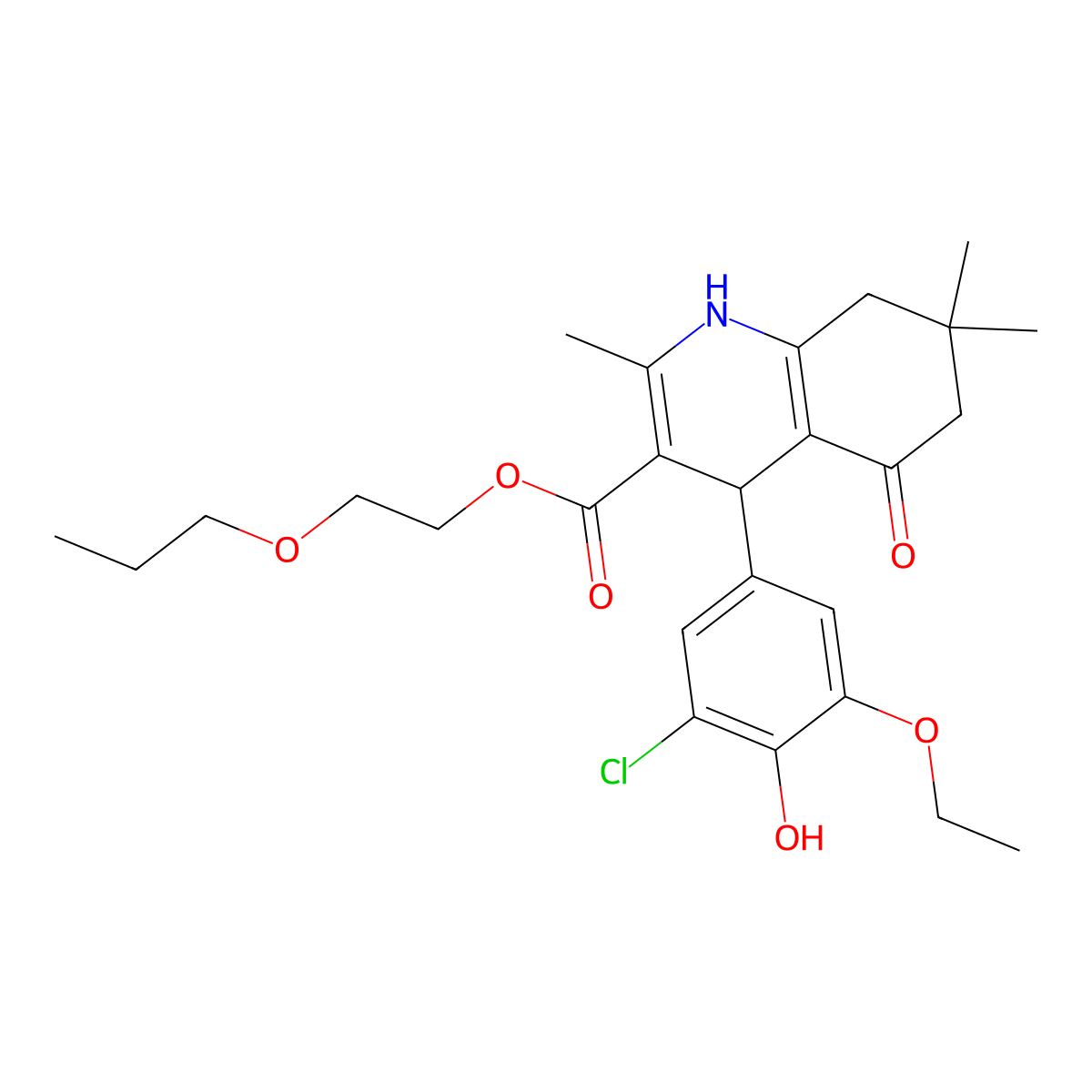 2-Propoxyethyl 4-(3-chloro-5-ethoxy-4-hydroxyphenyl)-2,7,7-trimethyl-5-oxo-1,4,5,6,7,8-hexahydroquinoline-3-carboxylate molecular structure, CAS 347330-14-7