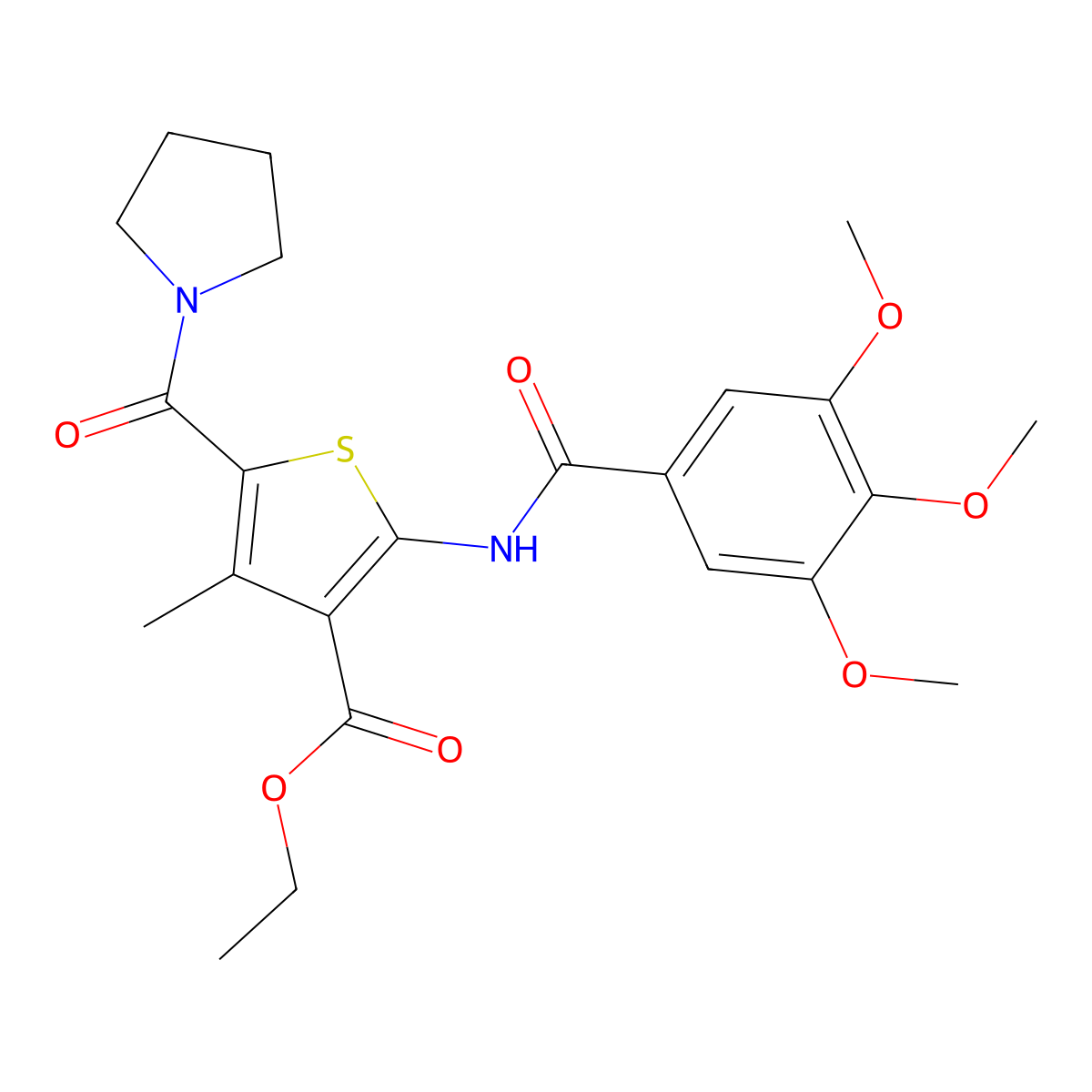 Ethyl 4-methyl-5-(1-pyrrolidinylcarbonyl)-2-[(3,4,5-trimethoxybenzoyl)amino]-3-thiophenecarboxylate molecular structure, CAS 347330-20-5