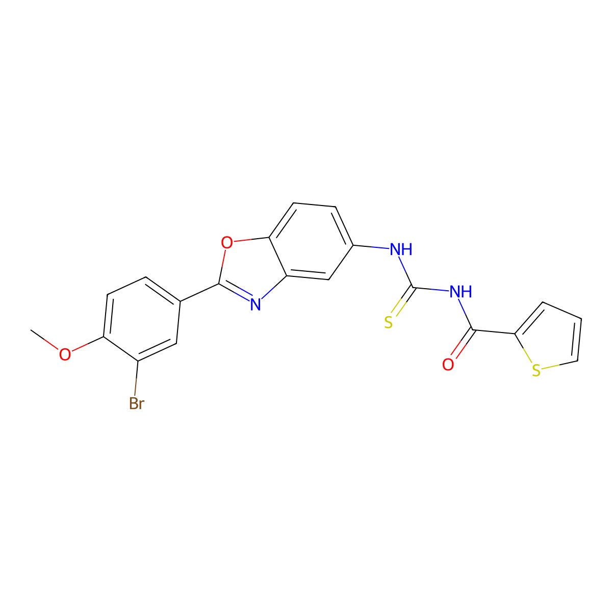 N-[[2-(3-bromo-4-methoxyphenyl)-1,3-benzoxazol-5-yl]carbamothioyl]thiophene-2-carboxamide molecular structure, CAS 347330-29-4