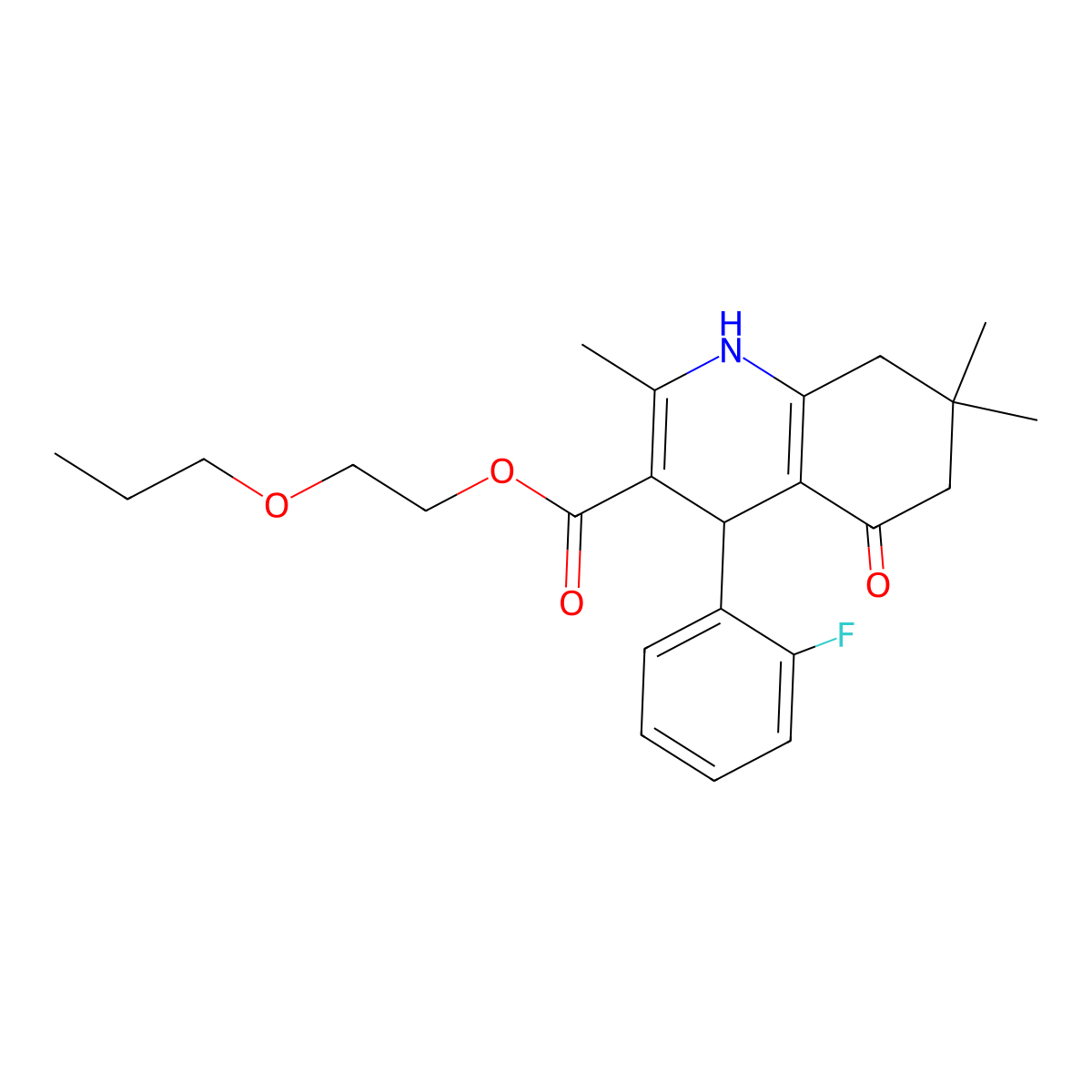 2-Propoxyethyl 4-(2-fluorophenyl)-2,7,7-trimethyl-5-oxo-1,4,5,6,7,8-hexahydroquinoline-3-carboxylate molecular structure, CAS 347330-30-7