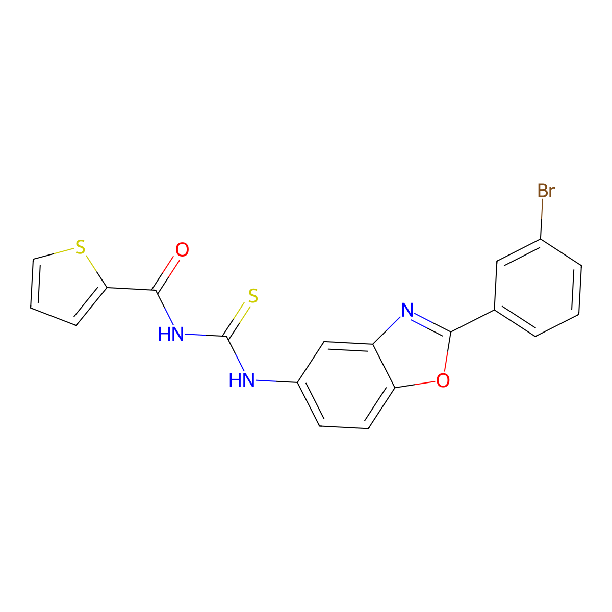 N-[[2-(3-bromophenyl)-1,3-benzoxazol-5-yl]carbamothioyl]thiophene-2-carboxamide molecular structure, CAS 347330-35-2