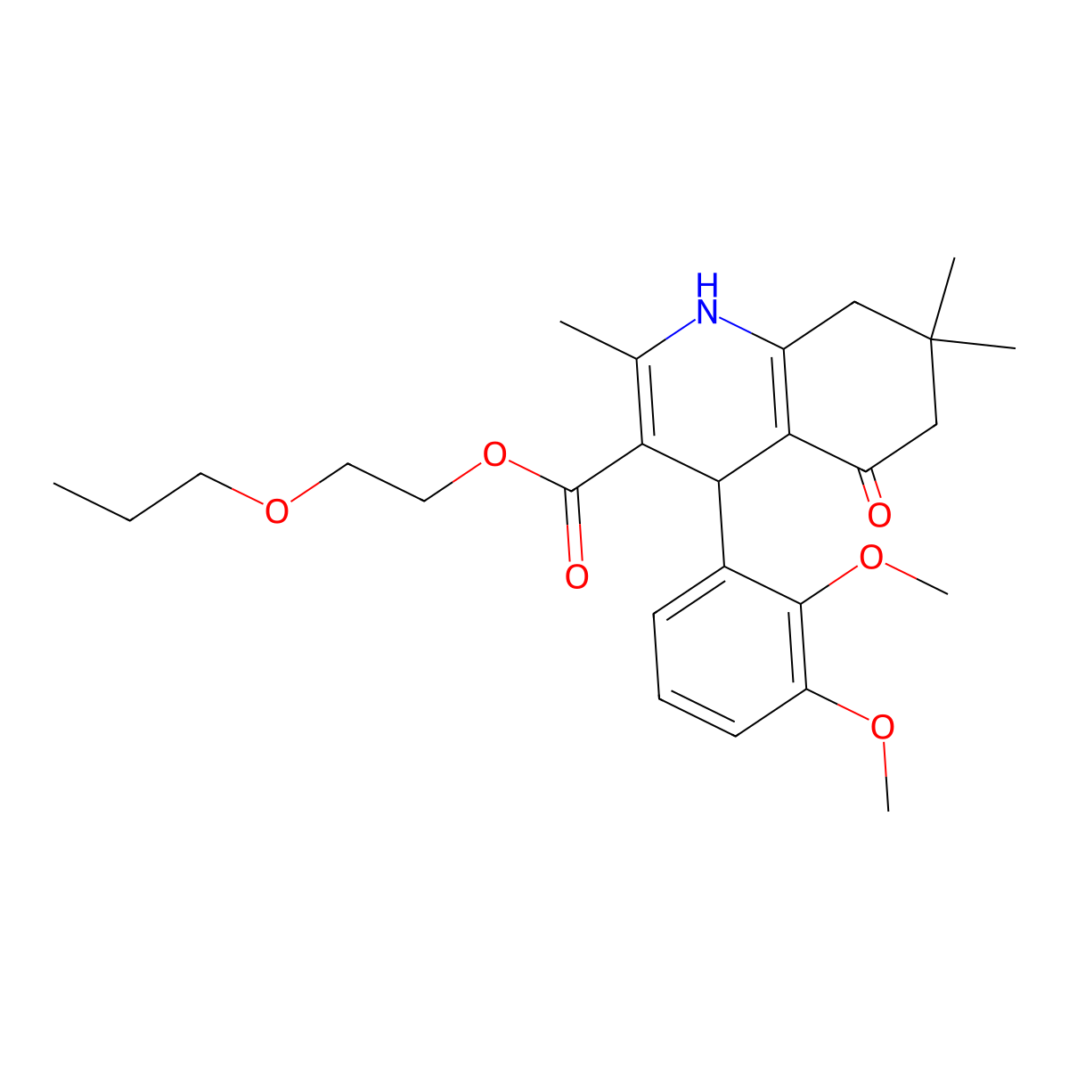 2-Propoxyethyl 4-(2,3-dimethoxyphenyl)-2,7,7-trimethyl-5-oxo-1,4,5,6,7,8-hexahydroquinoline-3-carboxylate molecular structure, CAS 347330-36-3