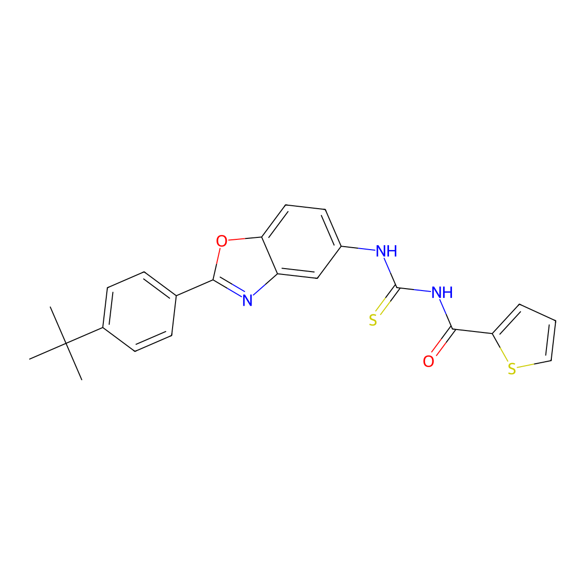 N-[[2-(4-tert-butylphenyl)-1,3-benzoxazol-5-yl]carbamothioyl]thiophene-2-carboxamide molecular structure, CAS 347330-41-0