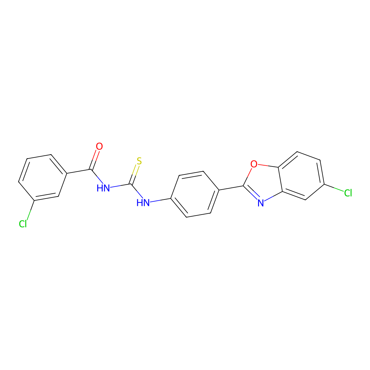 3-chloro-N-[[4-(5-chloro-1,3-benzoxazol-2-yl)phenyl]carbamothioyl]benzamide molecular structure, CAS 347330-46-5