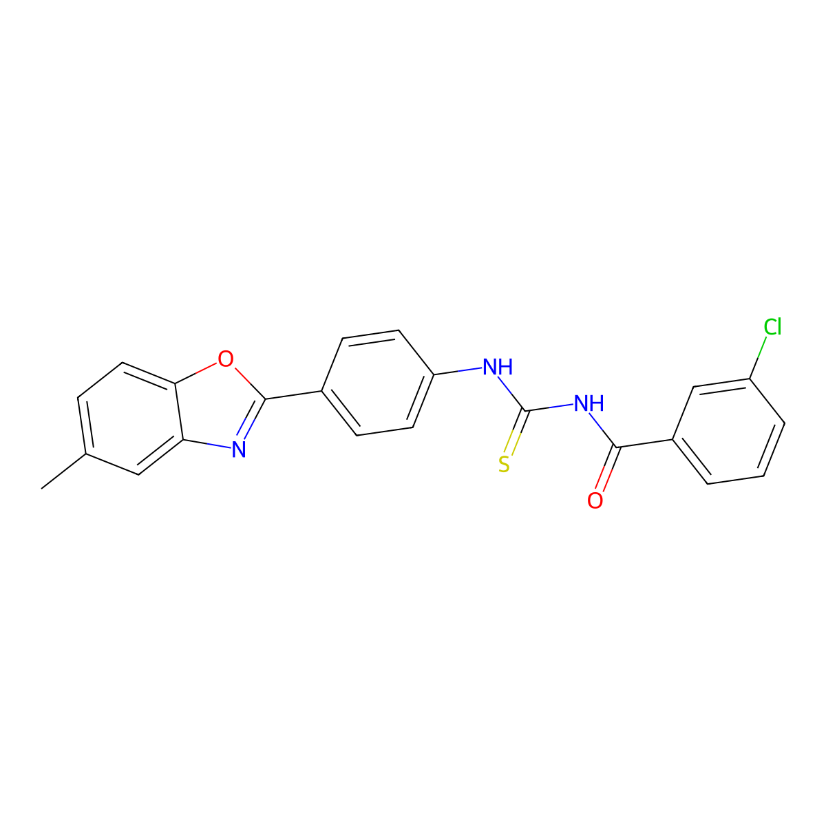 3-chloro-N-[[4-(5-methyl-1,3-benzoxazol-2-yl)phenyl]carbamothioyl]benzamide molecular structure, CAS 347330-52-3