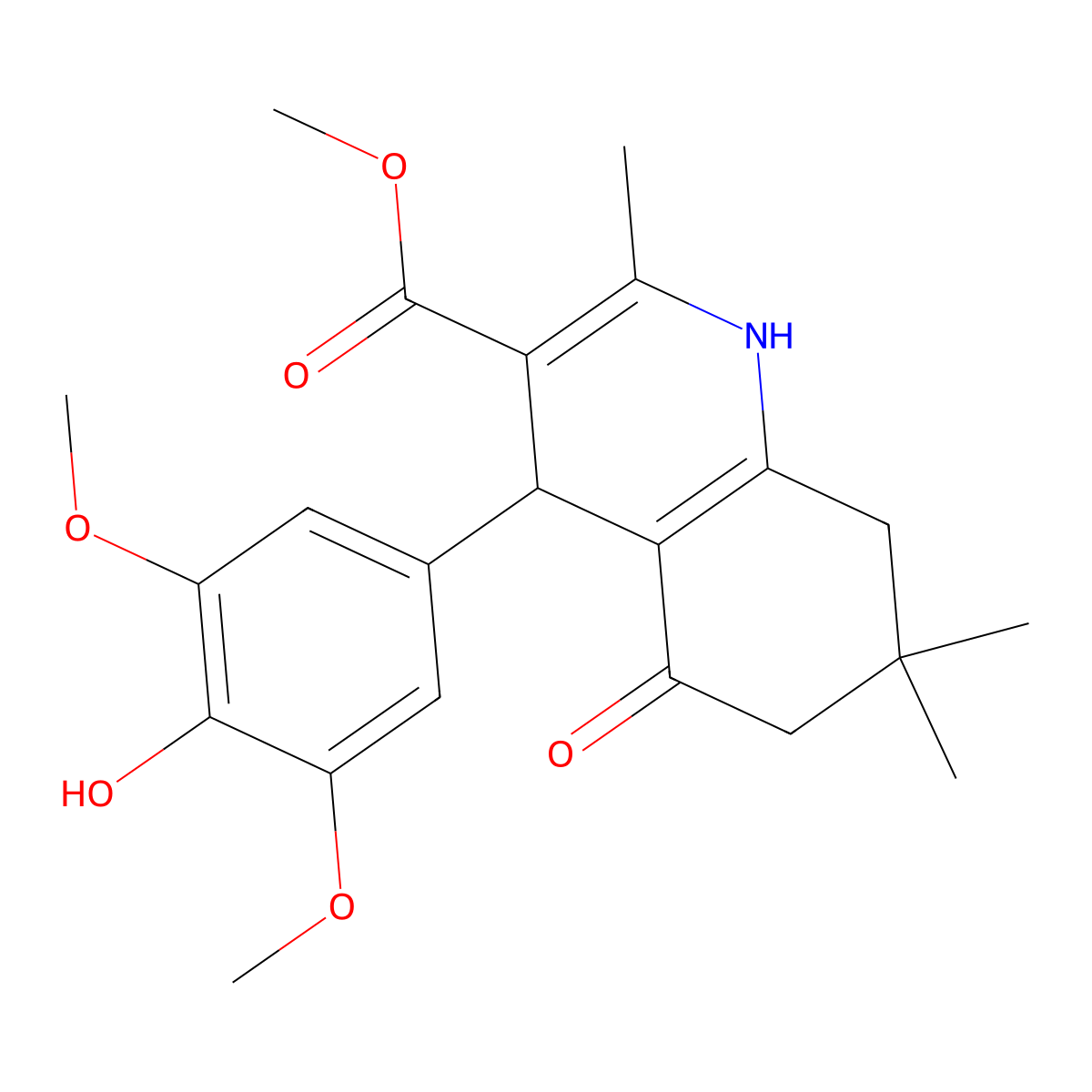 Methyl 4-(4-hydroxy-3,5-dimethoxyphenyl)-2,7,7-trimethyl-5-oxo-1,4,5,6,7,8-hexahydroquinoline-3-carboxylate molecular structure, CAS 347330-53-4