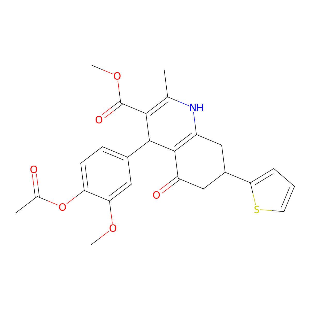 Methyl 4-[4-(acetyloxy)-3-methoxyphenyl]-2-methyl-5-oxo-7-(thiophen-2-yl)-1,4,5,6,7,8-hexahydroquinoline-3-carboxylate molecular structure, CAS 347330-62-5