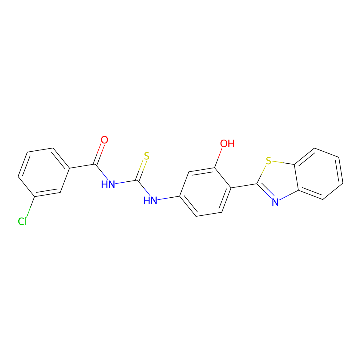 N-((4-(benzo[d]thiazol-2-yl)-3-hydroxyphenyl)carbamothioyl)-3-chlorobenzamide molecular structure, CAS 347330-84-1