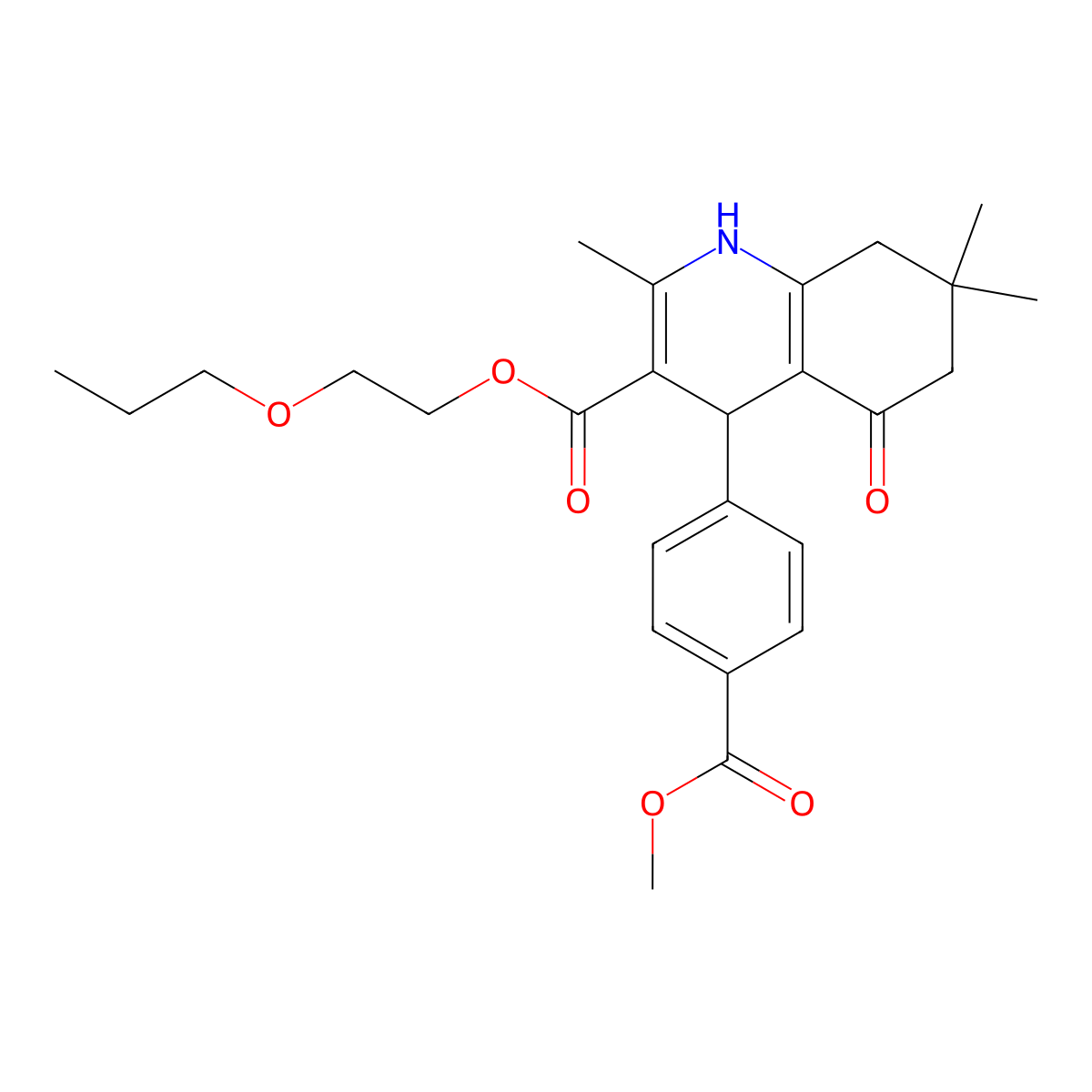 2-Propoxyethyl 4-[4-(methoxycarbonyl)phenyl]-2,7,7-trimethyl-5-oxo-1,4,5,6,7,8-hexahydroquinoline-3-carboxylate molecular structure, CAS 347331-05-9
