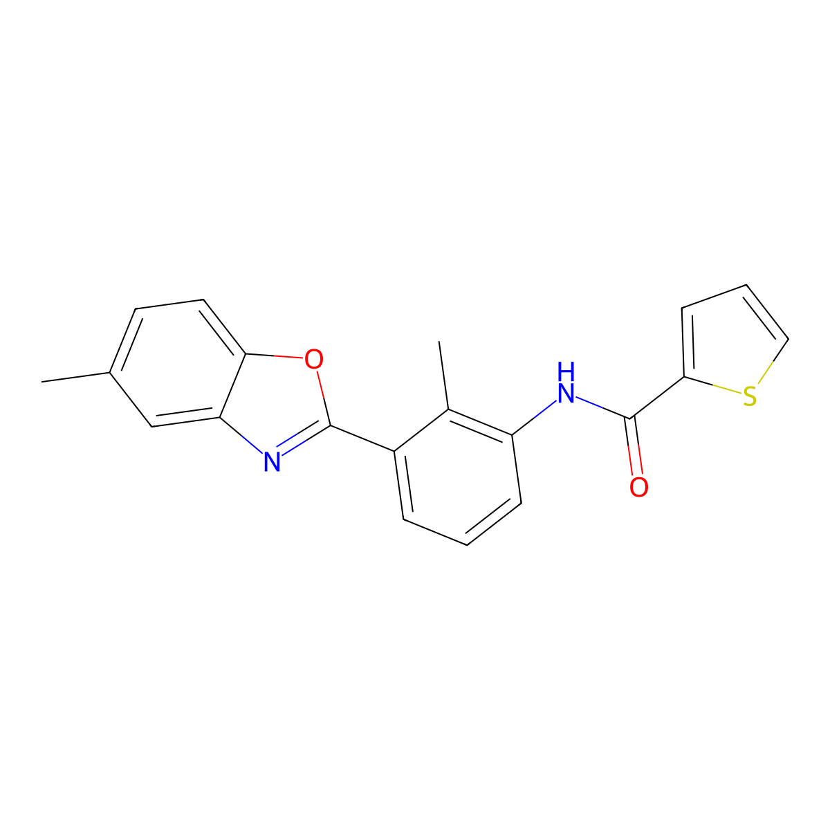 N-[2-methyl-3-(5-methyl-1,3-benzoxazol-2-yl)phenyl]thiophene-2-carboxamide molecular structure, CAS 347331-51-5