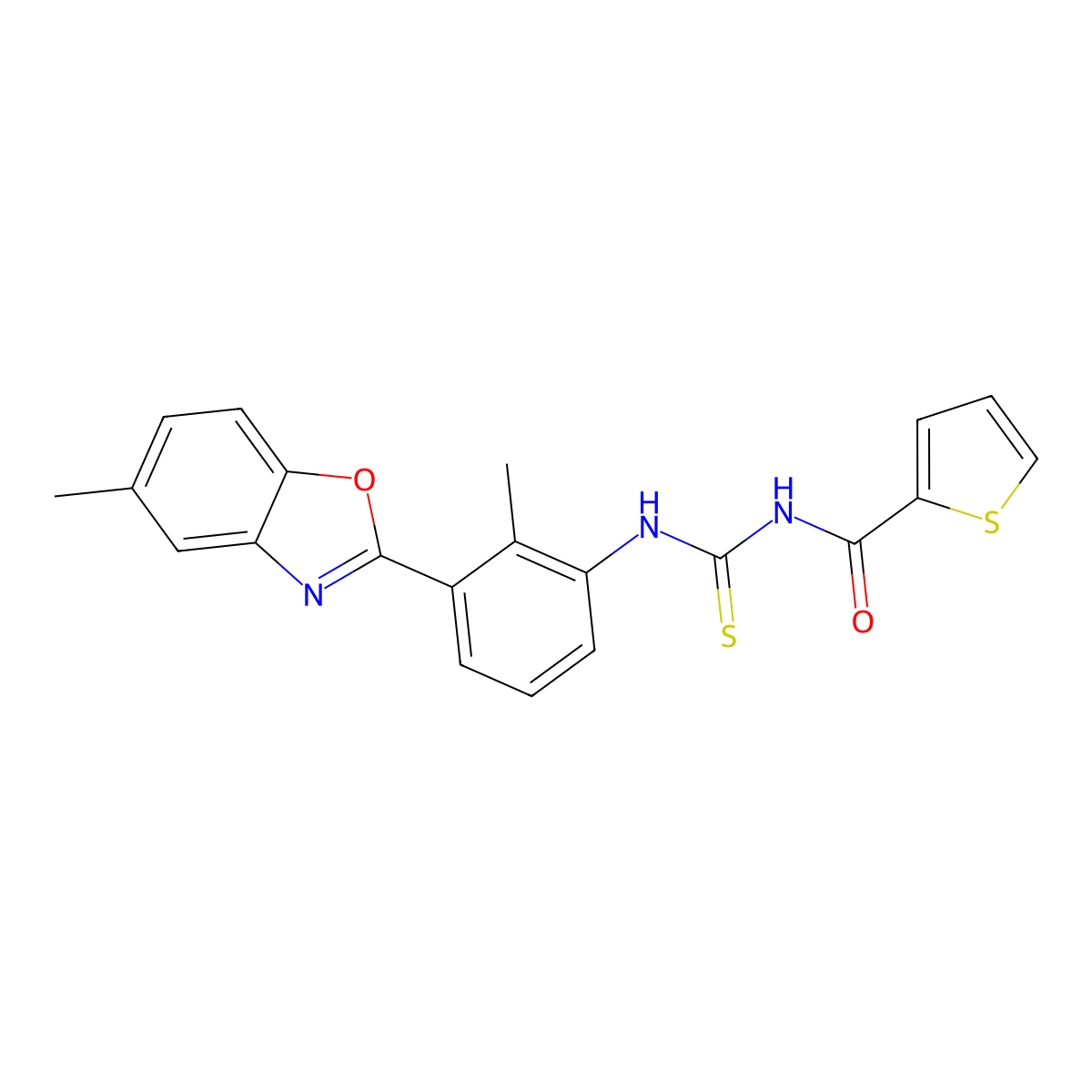 N-{[2-methyl-3-(5-methyl-1,3-benzoxazol-2-yl)phenyl]carbamothioyl}thiophene-2-carboxamide molecular structure, CAS 347331-57-1