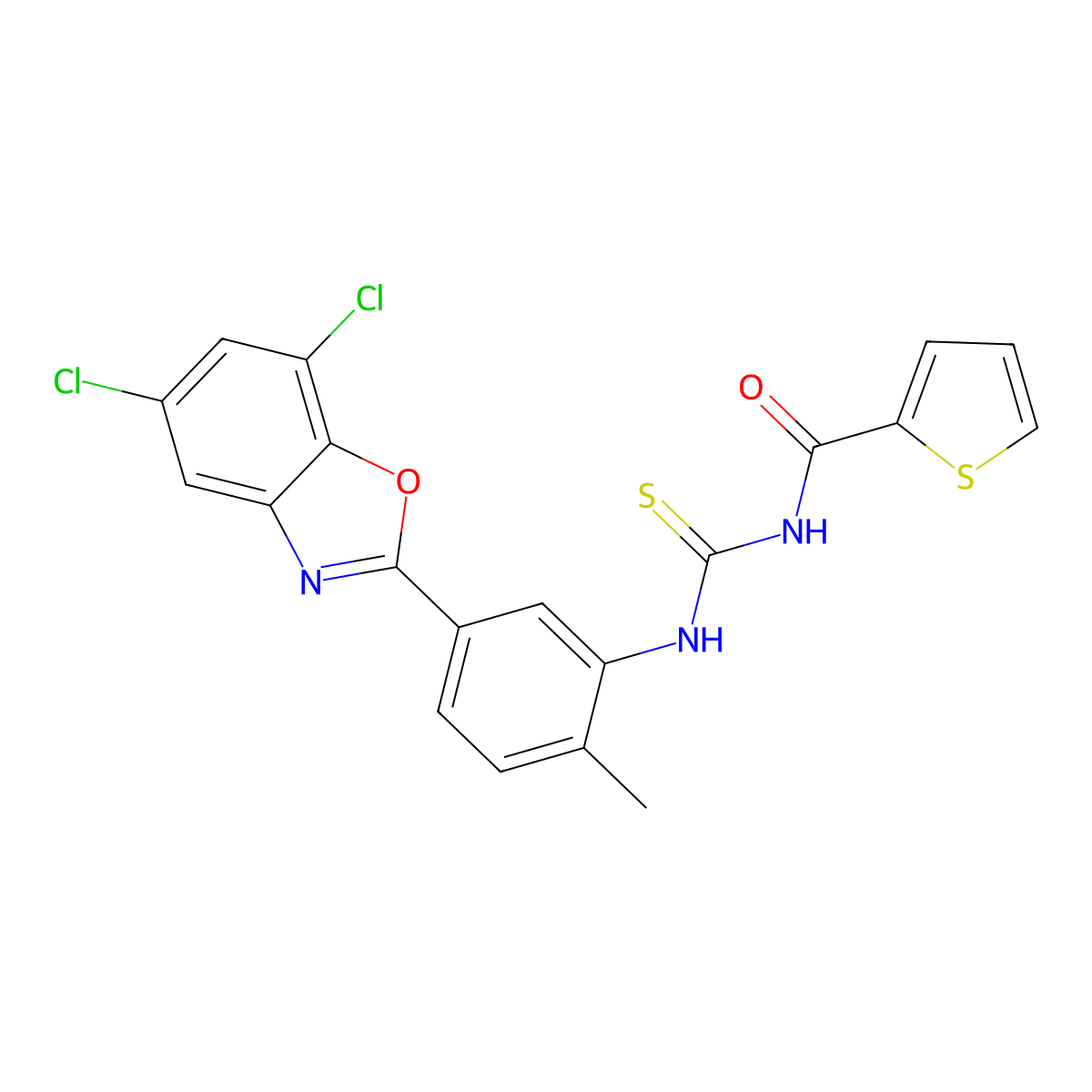 N-[[5-(5,7-dichloro-1,3-benzoxazol-2-yl)-2-methylphenyl]carbamothioyl]thiophene-2-carboxamide molecular structure, CAS 347331-68-4