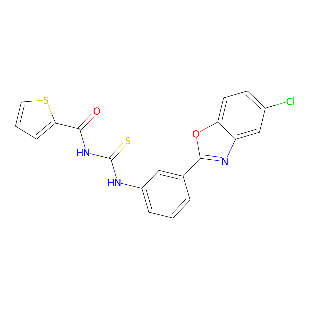 N-{[3-(5-chloro-1,3-benzoxazol-2-yl)phenyl]carbamothioyl}thiophene-2-carboxamide molecular structure, CAS 347331-73-1