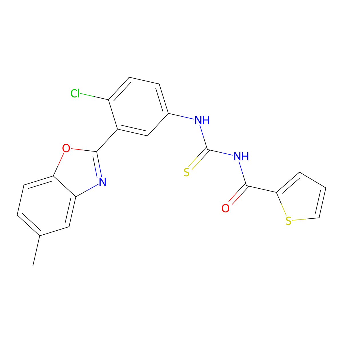 N-{[4-chloro-3-(5-methyl-1,3-benzoxazol-2-yl)phenyl]carbamothioyl}thiophene-2-carboxamide molecular structure, CAS 347331-85-5