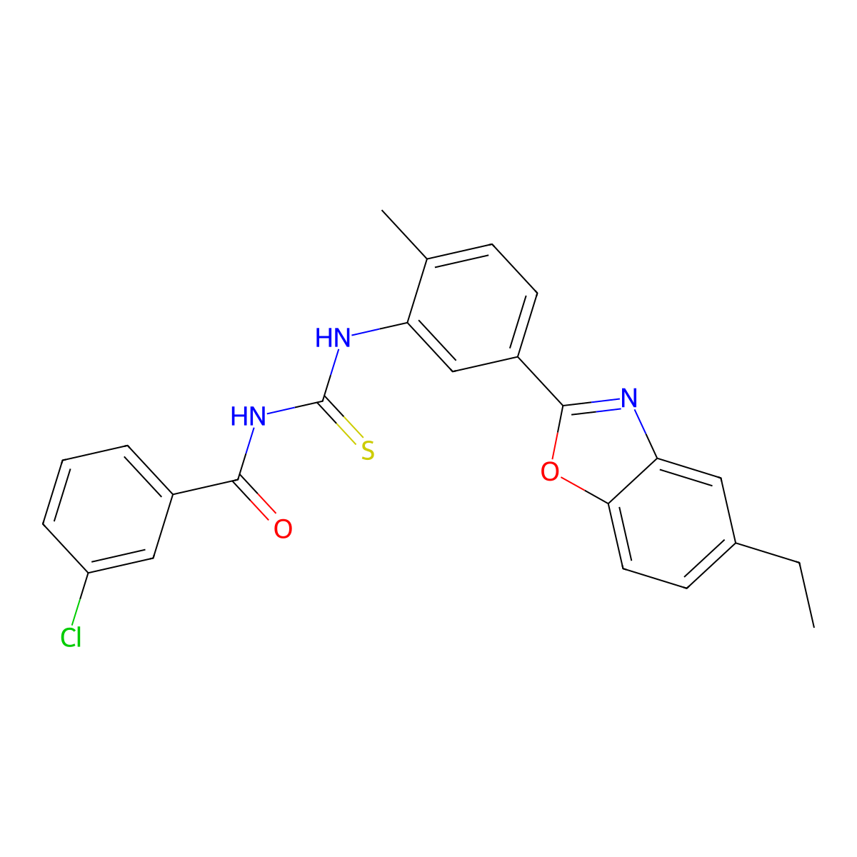 3-chloro-N-[[5-(5-ethyl-1,3-benzoxazol-2-yl)-2-methylphenyl]carbamothioyl]benzamide molecular structure, CAS 347331-96-8