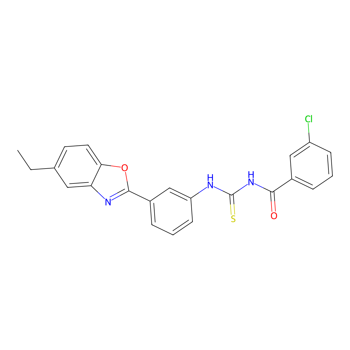 3-chloro-N-[[3-(5-ethyl-1,3-benzoxazol-2-yl)phenyl]carbamothioyl]benzamide molecular structure, CAS 347332-02-9