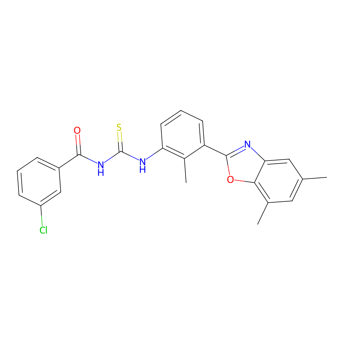 3-chloro-N-{[3-(5,7-dimethyl-1,3-benzoxazol-2-yl)-2-methylphenyl]carbamothioyl}benzamide molecular structure, CAS 347332-12-1