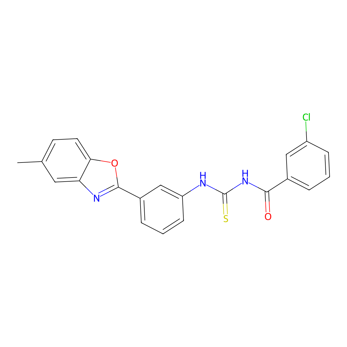 3-chloro-N-[[3-(5-methyl-1,3-benzoxazol-2-yl)phenyl]carbamothioyl]benzamide molecular structure, CAS 347332-18-7