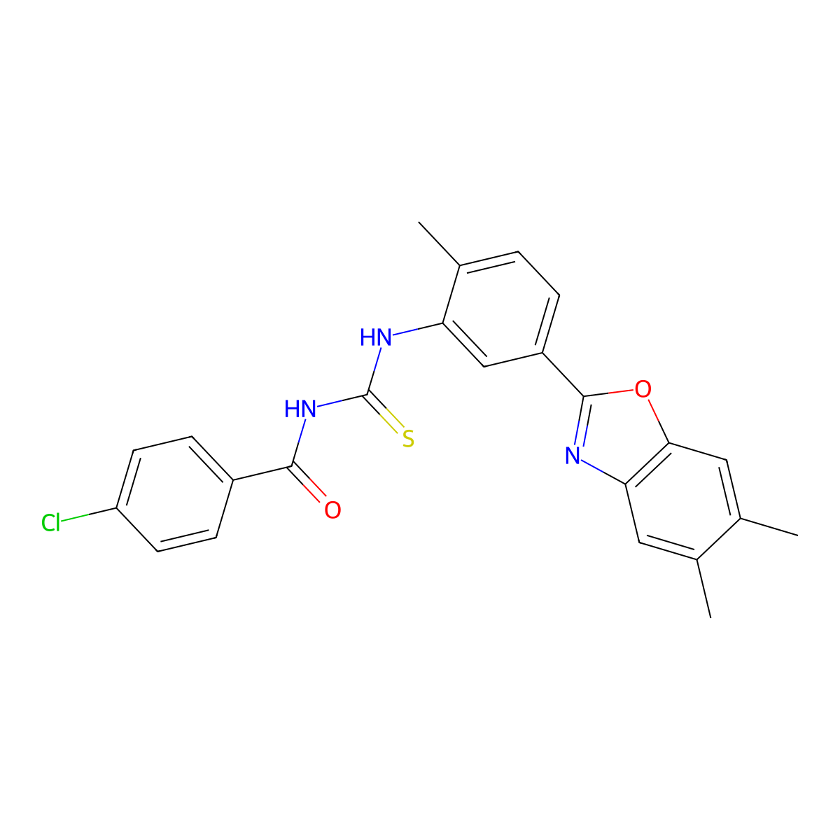 4-chloro-N-[[5-(5,6-dimethyl-1,3-benzoxazol-2-yl)-2-methylphenyl]carbamothioyl]benzamide molecular structure, CAS 347332-57-4