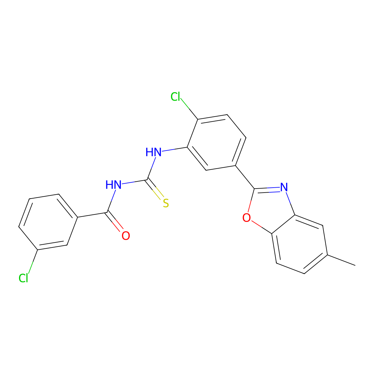 3-chloro-N-{[2-chloro-5-(5-methyl-1,3-benzoxazol-2-yl)phenyl]carbamothioyl}benzamide molecular structure, CAS 347333-01-1