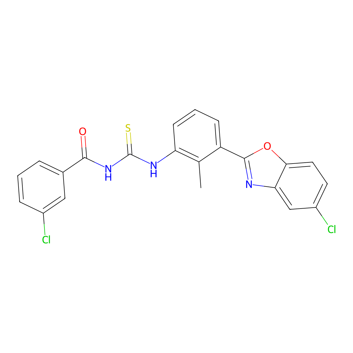 3-chloro-N-[[3-(5-chloro-1,3-benzoxazol-2-yl)-2-methylphenyl]carbamothioyl]benzamide molecular structure, CAS 347333-12-4