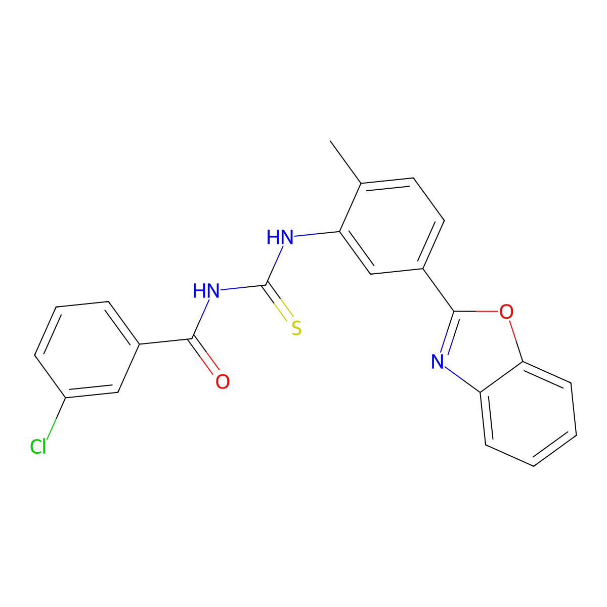 N-[[5-(1,3-benzoxazol-2-yl)-2-methylphenyl]carbamothioyl]-3-chlorobenzamide molecular structure, CAS 347333-17-9