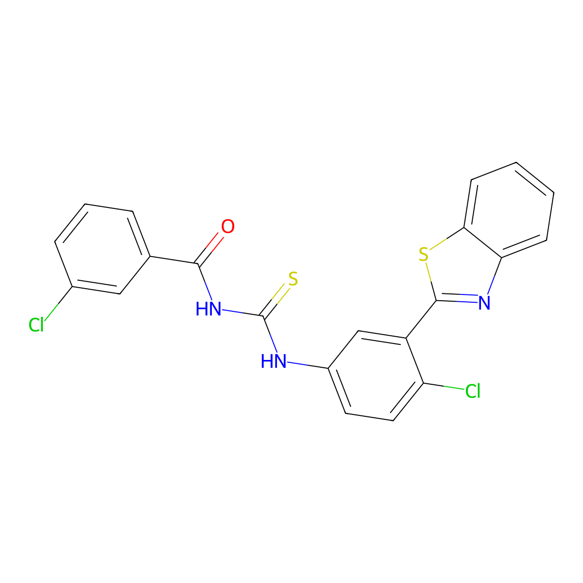 N-[[3-(1,3-benzothiazol-2-yl)-4-chlorophenyl]carbamothioyl]-3-chlorobenzamide molecular structure, CAS 347333-22-6