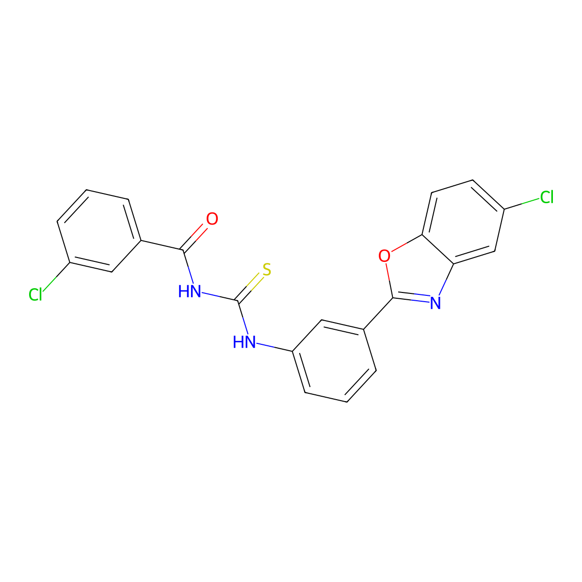 3-chloro-N-[[3-(5-chloro-1,3-benzoxazol-2-yl)phenyl]carbamothioyl]benzamide molecular structure, CAS 347333-34-0