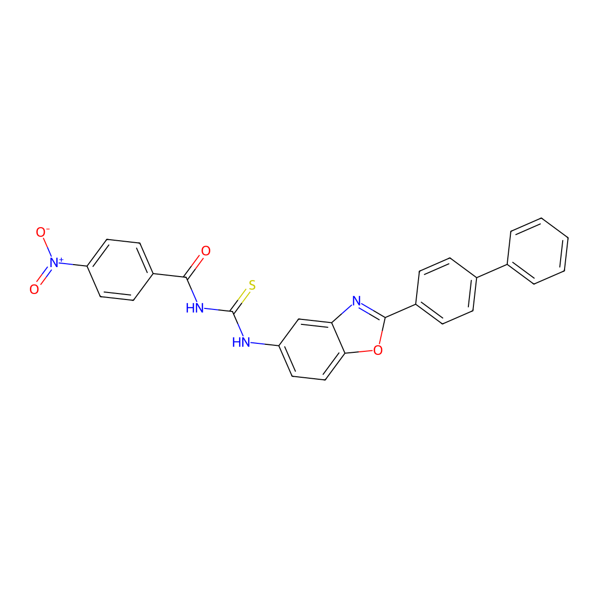 4-nitro-N-[[2-(4-phenylphenyl)-1,3-benzoxazol-5-yl]carbamothioyl]benzamide molecular structure, CAS 347333-91-9
