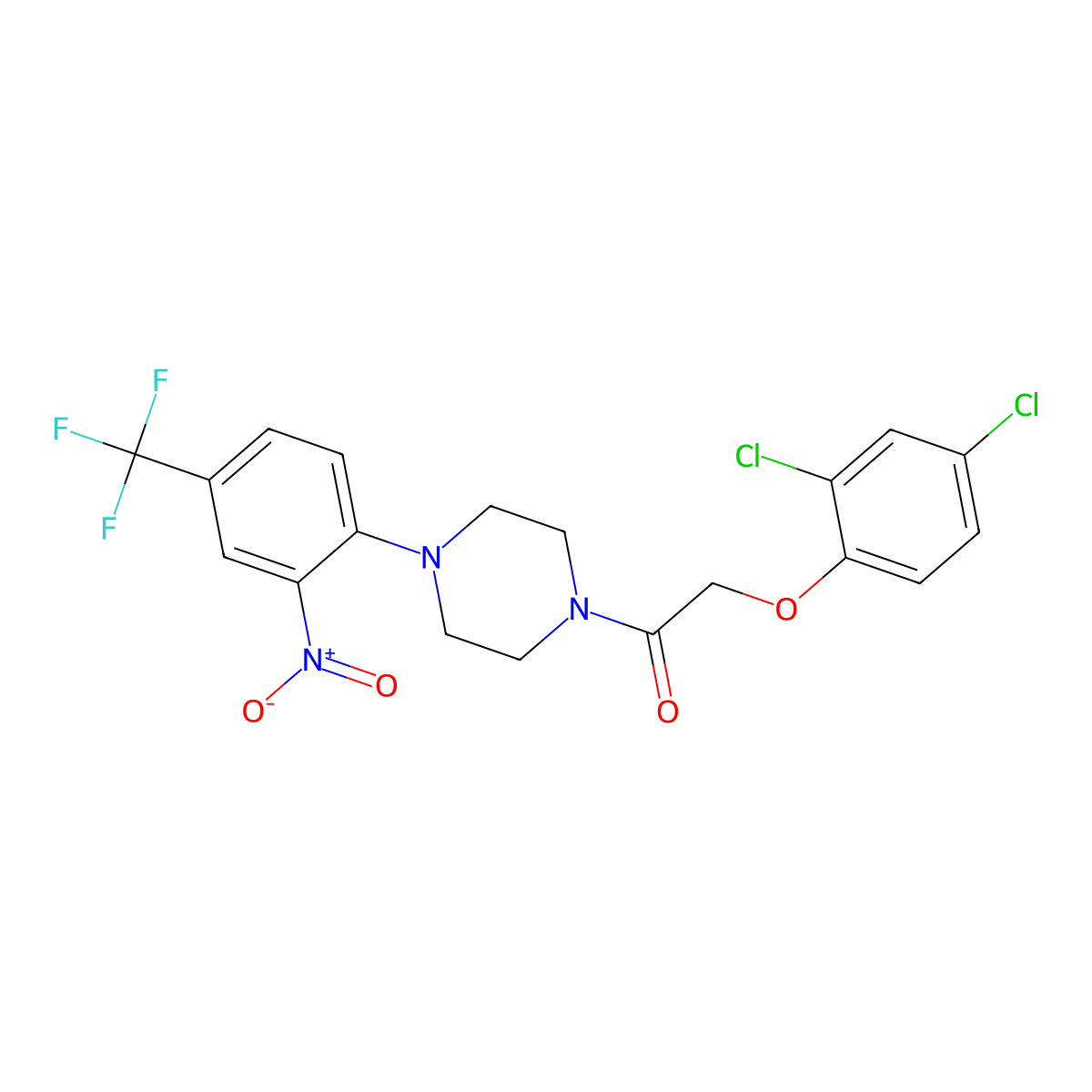 2-(2,4-Dichlorophenoxy)-1-[4-[2-nitro-4-(trifluoromethyl)phenyl]piperazin-1-yl]ethanone molecular structure, CAS 347336-17-8