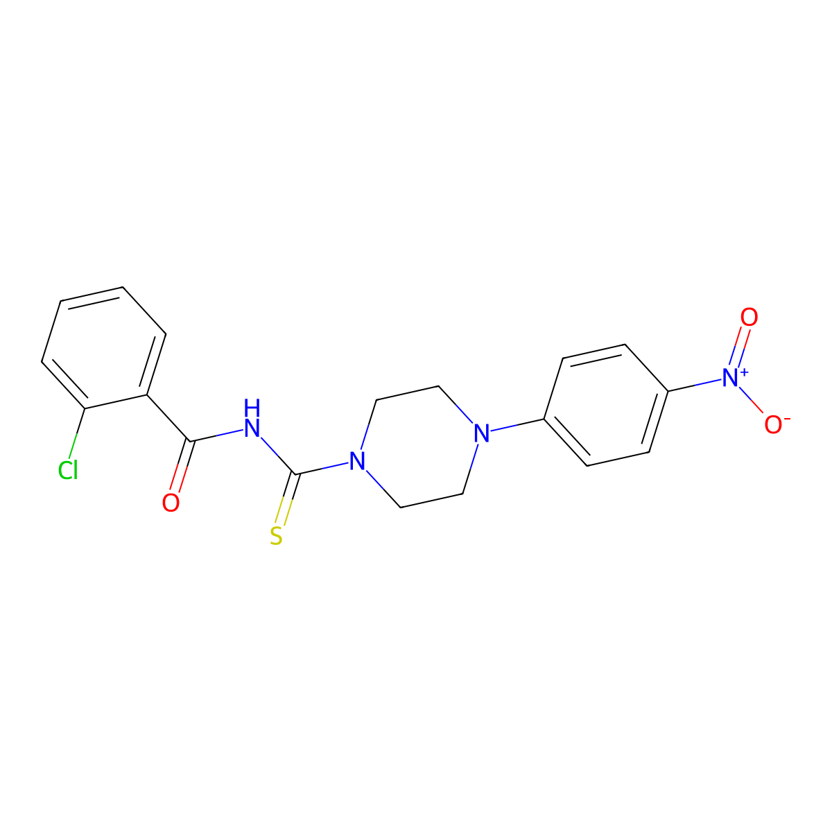 2-chloro-N-[4-(4-nitrophenyl)piperazine-1-carbothioyl]benzamide molecular structure, CAS 347336-57-6