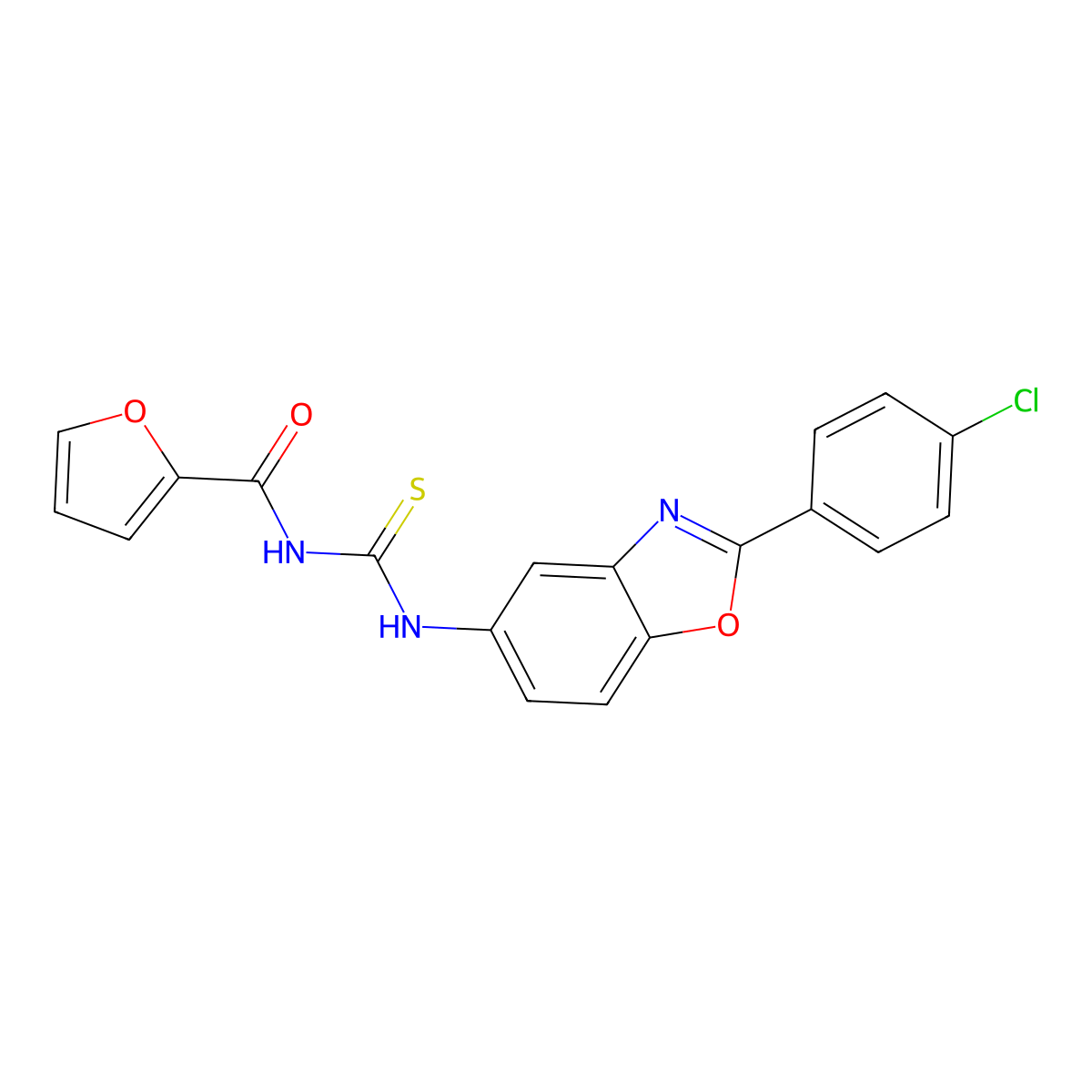 N-[[2-(4-chlorophenyl)-1,3-benzoxazol-5-yl]carbamothioyl]furan-2-carboxamide molecular structure, CAS 347336-61-2