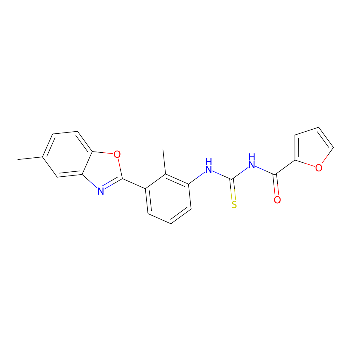 N-[[2-methyl-3-(5-methyl-1,3-benzoxazol-2-yl)phenyl]carbamothioyl]furan-2-carboxamide molecular structure, CAS 347336-82-7