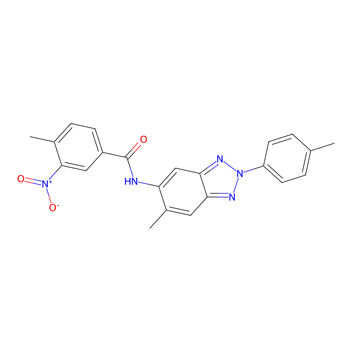 4-methyl-N-[6-methyl-2-(4-methylphenyl)benzotriazol-5-yl]-3-nitrobenzamide molecular structure, CAS 347337-01-3