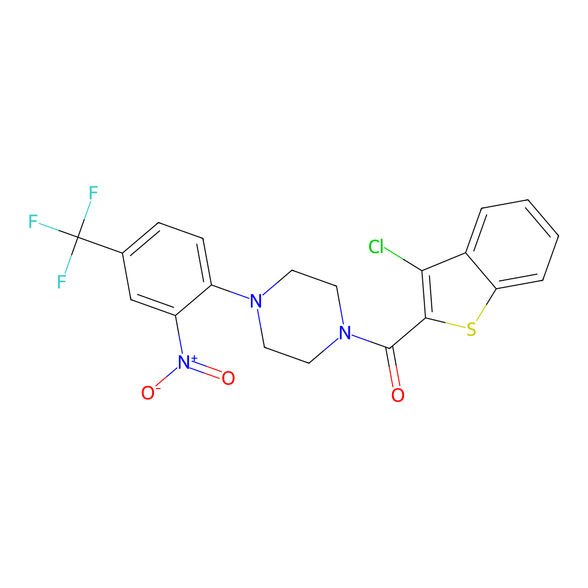 (3-Chloro-1-benzothiophen-2-yl){4-[2-nitro-4-(trifluoromethyl)phenyl]piperazin-1-yl}methanone molecular structure, CAS 347337-41-1