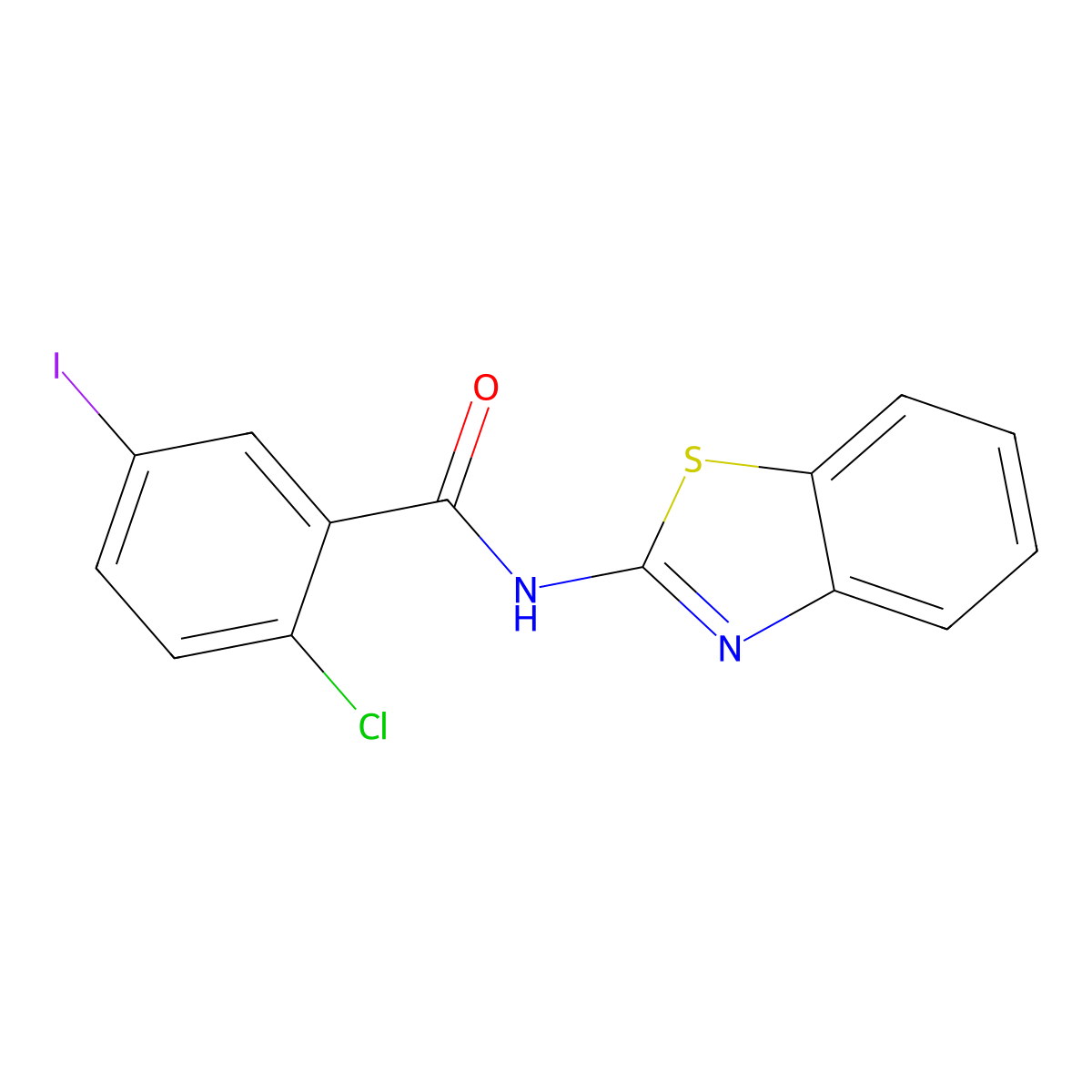 N-(1,3-benzothiazol-2-yl)-2-chloro-5-iodobenzamide molecular structure, CAS 347337-46-6