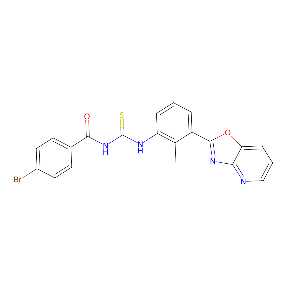 4-bromo-N-[[2-methyl-3-([1,3]oxazolo[4,5-b]pyridin-2-yl)phenyl]carbamothioyl]benzamide molecular structure, CAS 347337-80-8