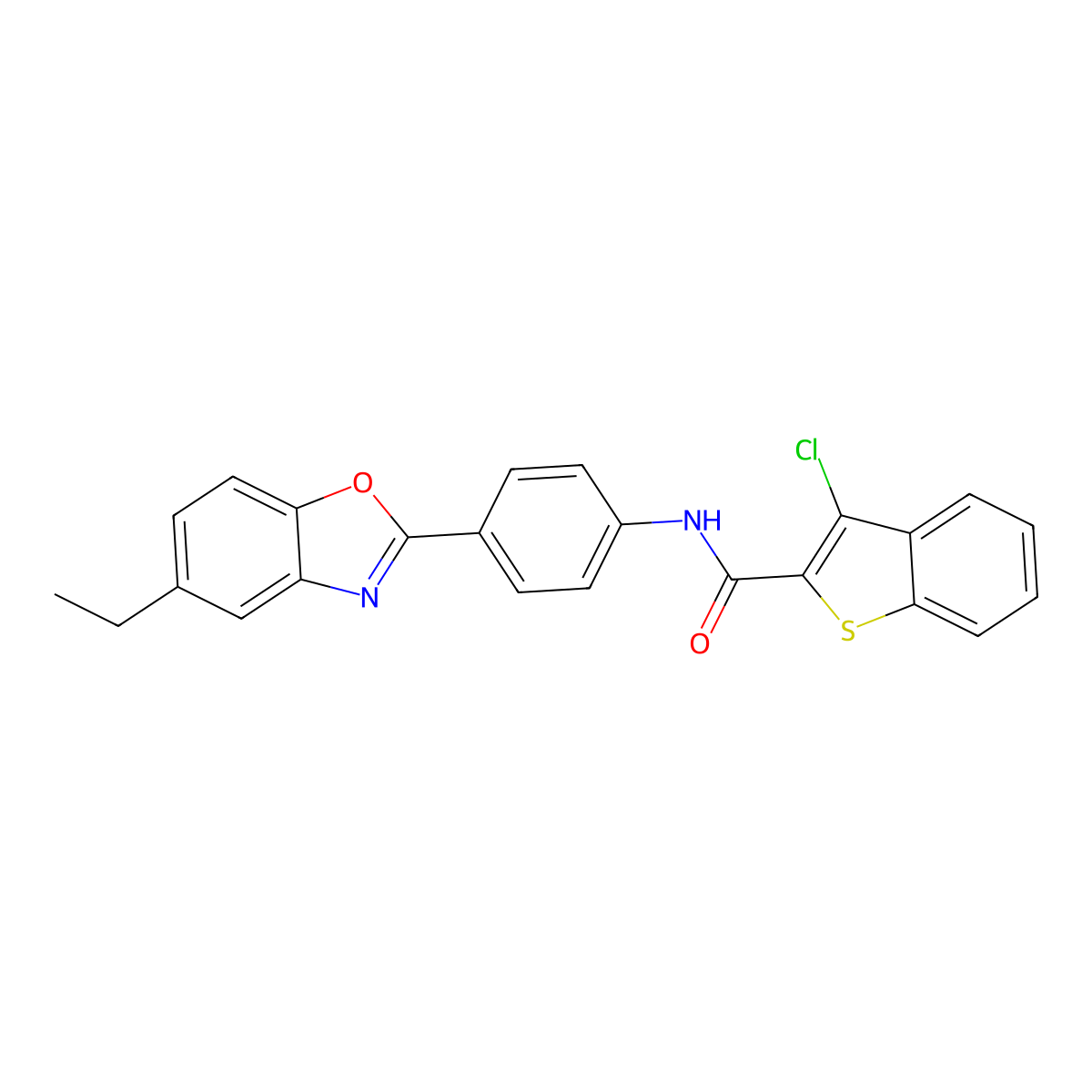 3-chloro-N-[4-(5-ethyl-1,3-benzoxazol-2-yl)phenyl]-1-benzothiophene-2-carboxamide molecular structure, CAS 347338-29-8