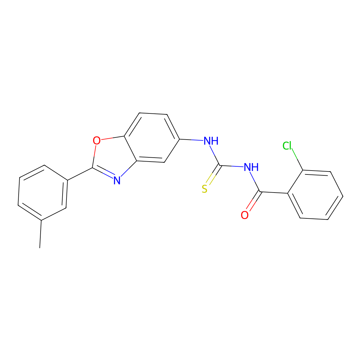 2-chloro-N-[[2-(3-methylphenyl)-1,3-benzoxazol-5-yl]carbamothioyl]benzamide molecular structure, CAS 347338-41-4
