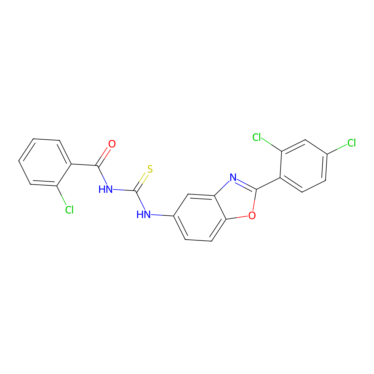 2-chloro-N-[[2-(2,4-dichlorophenyl)-1,3-benzoxazol-5-yl]carbamothioyl]benzamide molecular structure, CAS 347338-42-5