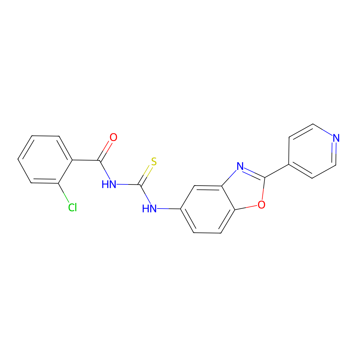 2-chloro-N-[(2-pyridin-4-yl-1,3-benzoxazol-5-yl)carbamothioyl]benzamide molecular structure, CAS 347338-43-6