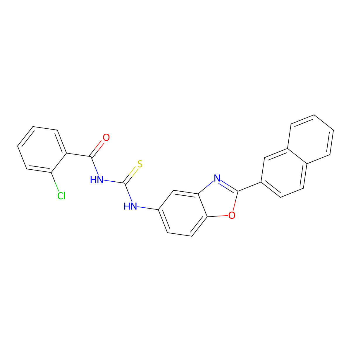 2-chloro-N-[(2-naphthalen-2-yl-1,3-benzoxazol-5-yl)carbamothioyl]benzamide molecular structure, CAS 347338-44-7
