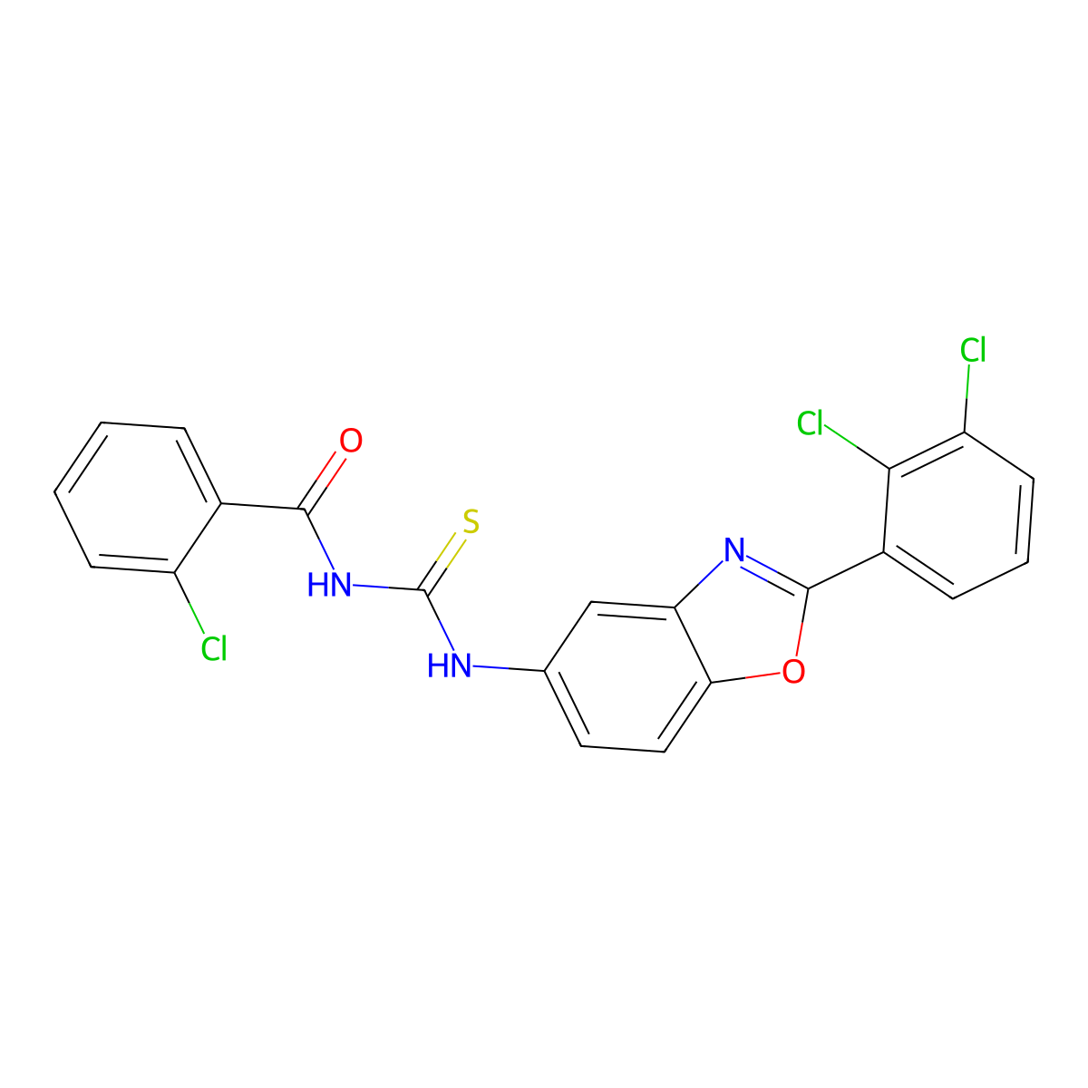 2-chloro-N-[[2-(2,3-dichlorophenyl)-1,3-benzoxazol-5-yl]carbamothioyl]benzamide molecular structure, CAS 347338-47-0